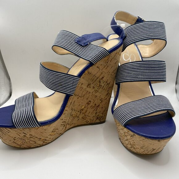Jessica Simpson Blue with white stripped Wedge Sandal - Picture 5 of 12